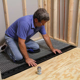 Modern tile shower floor with adjustable linear drain and waterproofing system