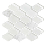 Cloud Glass and Stone Waterjet Mosaic Tile Carrara Blend