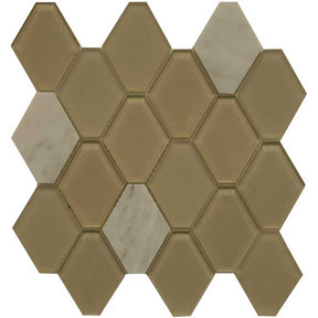 Sand Glass and Stone Waterjet Mosaic Tile Carrara Blend