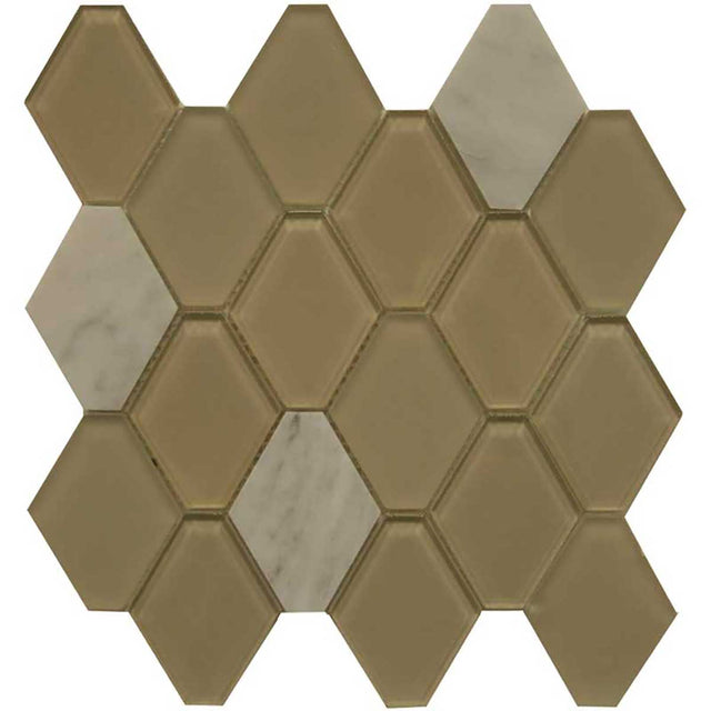 Sand Glass and Stone Waterjet Mosaic Tile Carrara Blend