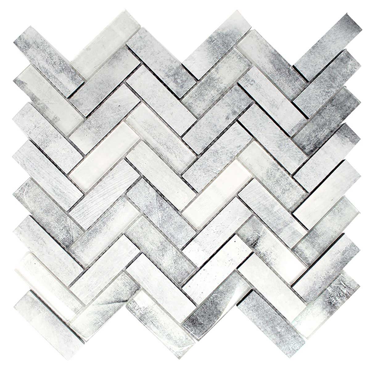 Gosford Fusion Blend Glass and Lava Rock Herringbone Mosaic Tile