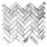 Gosford Fusion Blend Glass and Lava Rock Herringbone Mosaic Tile