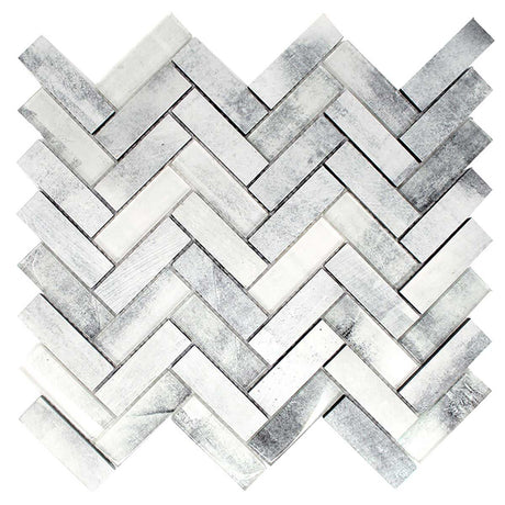 Gosford Fusion Blend Glass and Lava Rock Herringbone Mosaic Tile