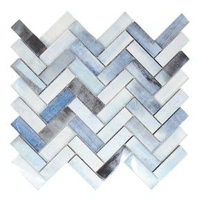 Gosford Whirl Blend Glass and Lava Rock Herringbone Mosaic Tile
