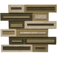 Avoca Blend glass and stone waterjet mosaic tile with marble and glass frame pattern
