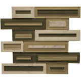 Avoca Blend glass and stone waterjet mosaic tile with marble and glass frame pattern