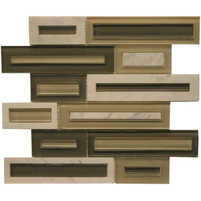 Avoca Blend glass and stone waterjet mosaic tile with marble and glass frame pattern