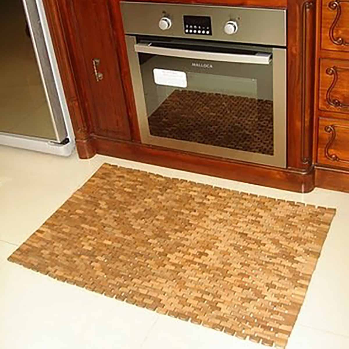 Premium Hand-Woven Outdoor Teak Wood Rug 34x20
