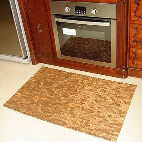 Premium Hand-Woven Outdoor Teak Wood Rug 34x20