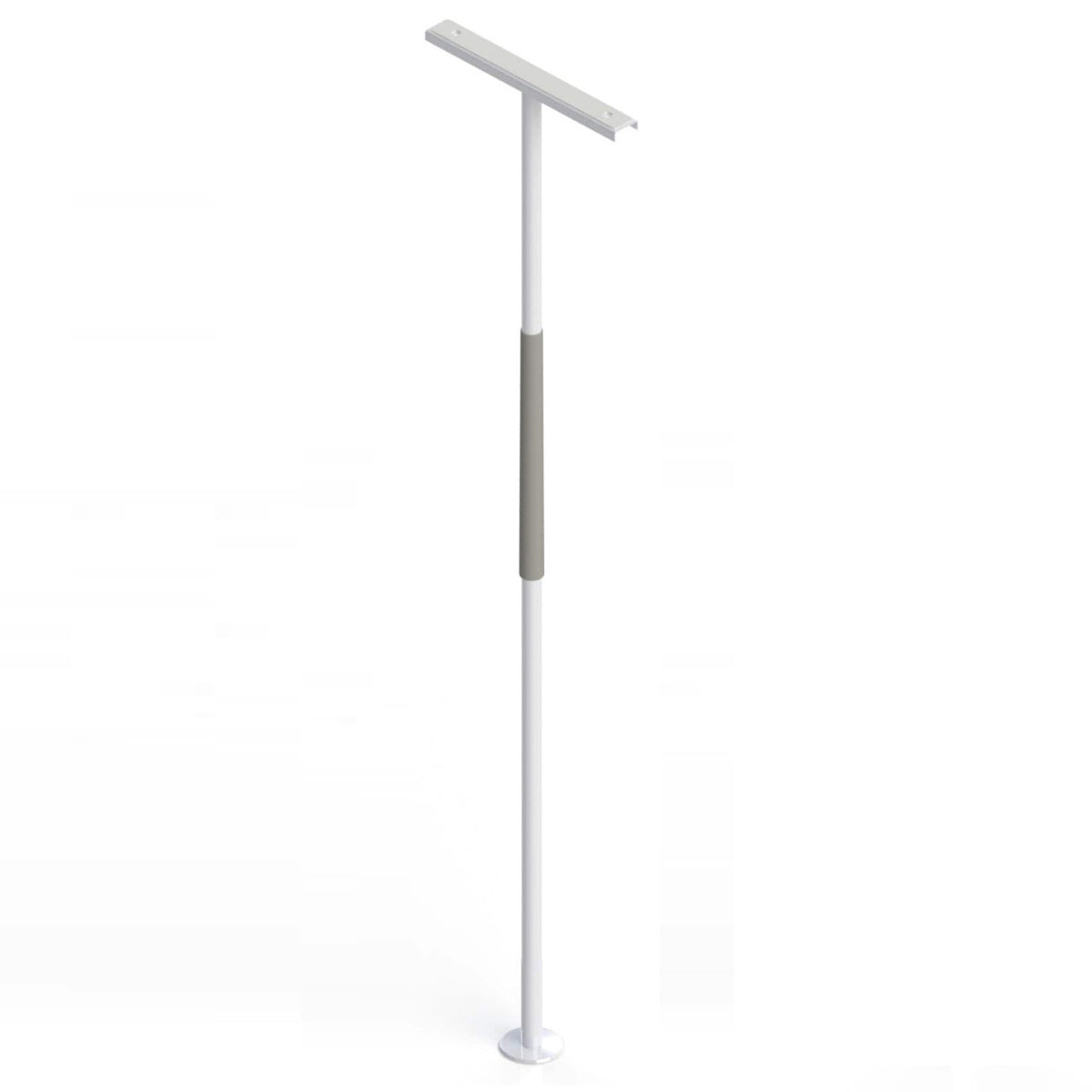 Mobility assistance pole with rotating support arm in residential bedroom