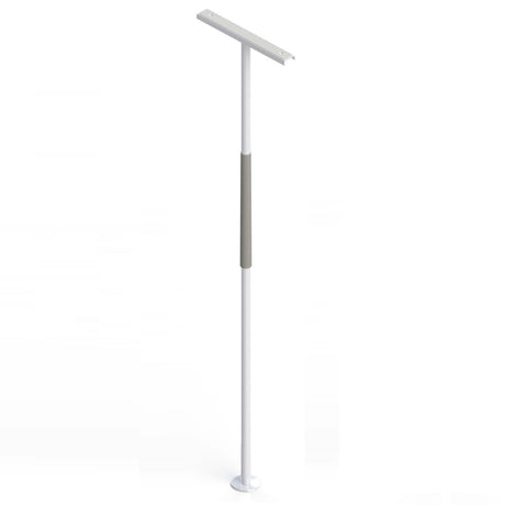 Mobility assistance pole with rotating support arm in residential bedroom