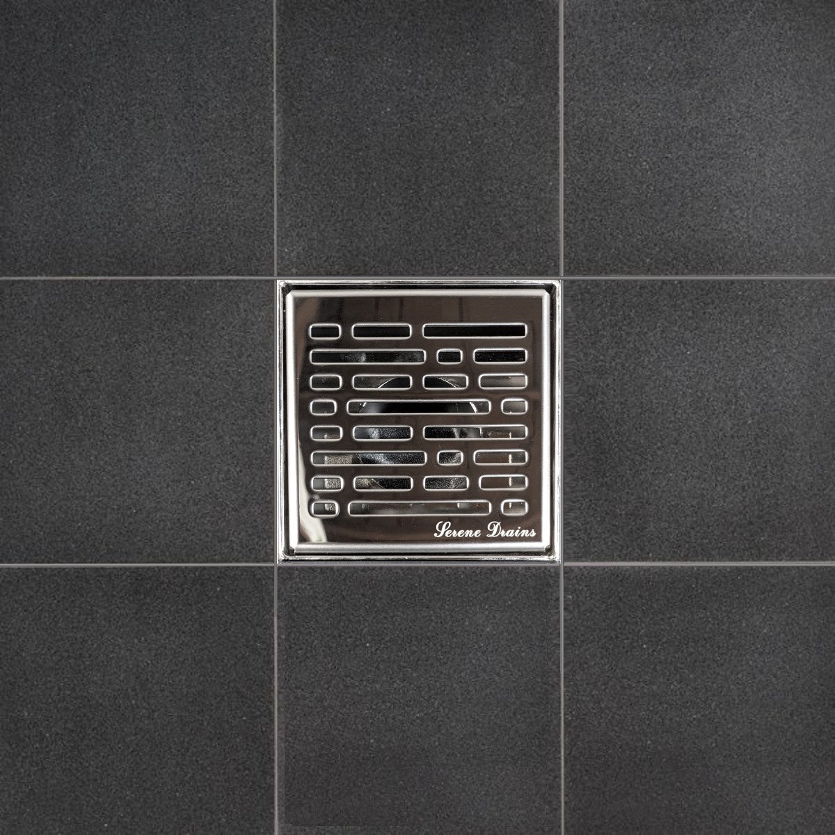 SereneDrains Wow Drain TM Side Discharge Outlet with 4 Inch Square Shower Drain Horizontal Low Profile