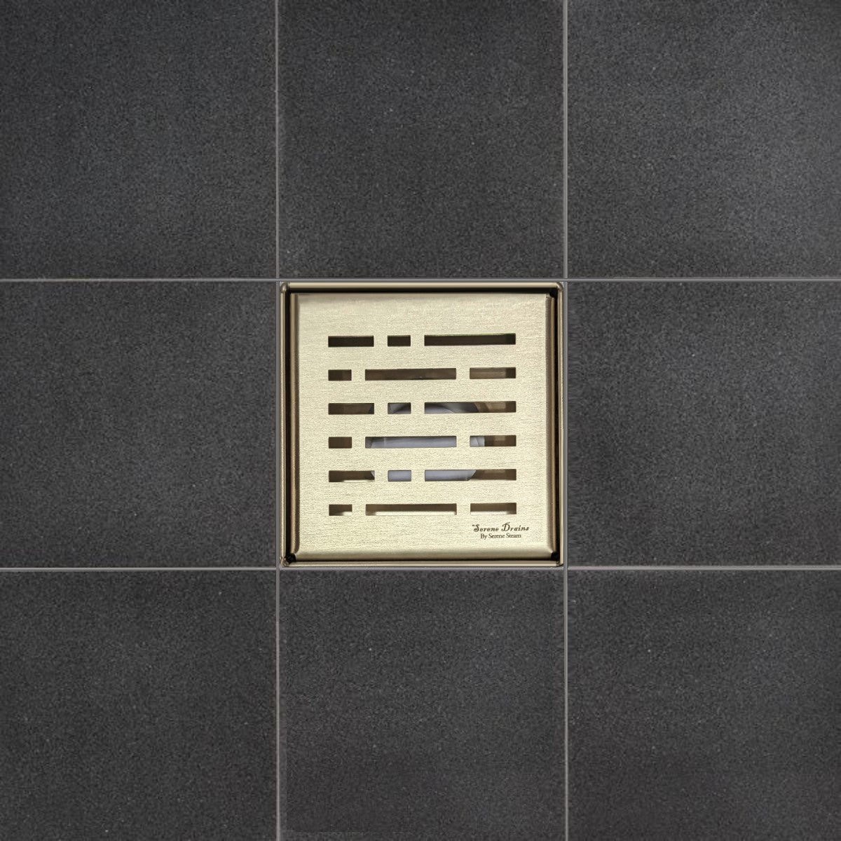SereneDrains Wow Drain TM Side Discharge Outlet with 4 Inch Square Shower Drain Horizontal Low Profile