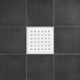 SereneDrains Wow Drain TM Side Discharge Outlet with 4 Inch Square Shower Drain Horizontal Low Profile