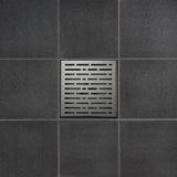 SereneDrains Wow Drain TM Side Discharge Outlet with 6 Inch Square Shower Drain Horizontal Low Profile