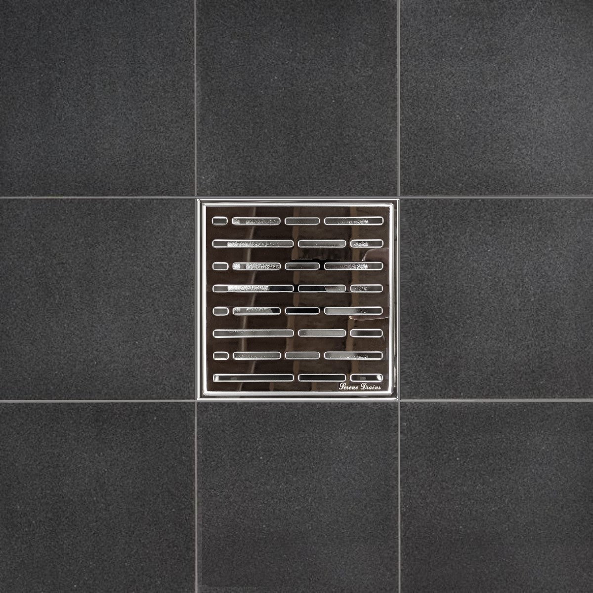SereneDrains Wow Drain TM Side Discharge Outlet with 6 Inch Square Shower Drain Horizontal Low Profile