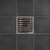 SereneDrains Wow Drain TM Side Discharge Outlet with 6 Inch Square Shower Drain Horizontal Low Profile