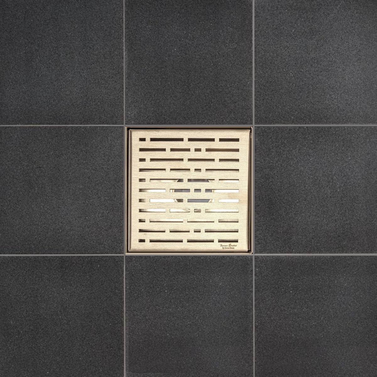 SereneDrains Wow Drain TM Side Discharge Outlet with 6 Inch Square Shower Drain Horizontal Low Profile