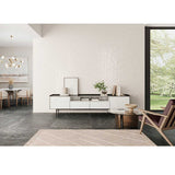 Cream ceramic backsplash tile creating a bright and timeless kitchen design