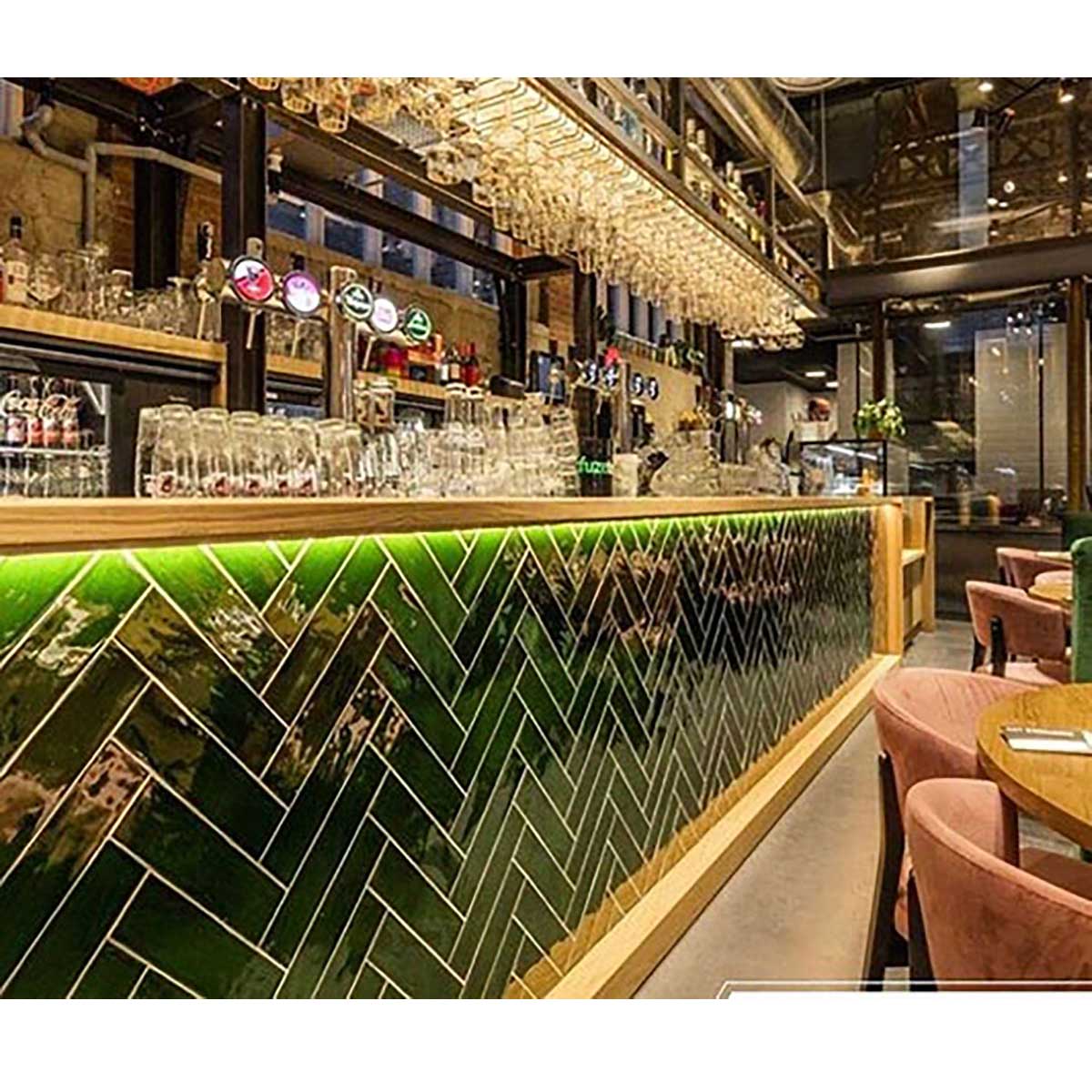 Emerald ceramic backsplash tile bringing rich color and elegance to a modern kitchen