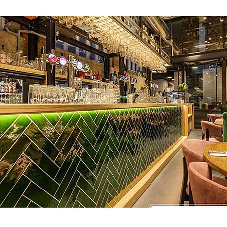 Emerald ceramic backsplash tile bringing rich color and elegance to a modern kitchen