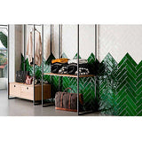 Emerald ceramic backsplash tile adding vibrant character to a contemporary kitchen