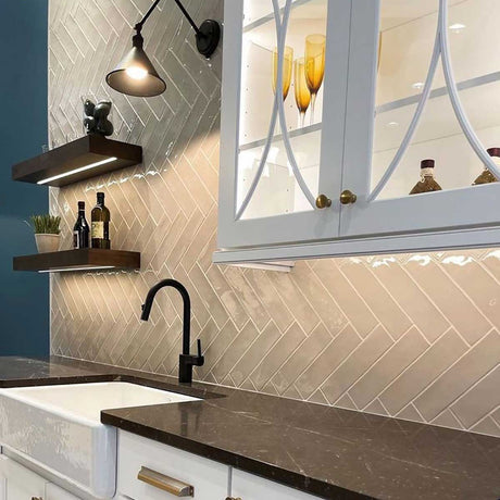 Light Grey ceramic wall tile creating a clean modern backsplash design
