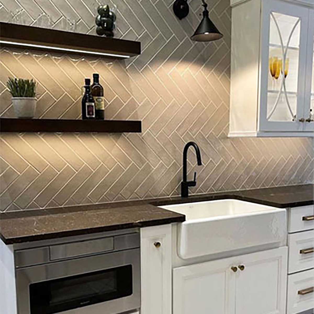 Handmade glossy ceramic tile accent wall in elegant Light Grey finish
