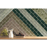 Rich green ceramic backsplash tile adding depth to a modern kitchen