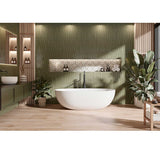Handmade olive green wall tile creating a refined feature in shower and bathroom spaces