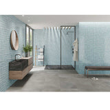 Handmade sky blue wall tile creating a calming feature in shower and bathroom spaces