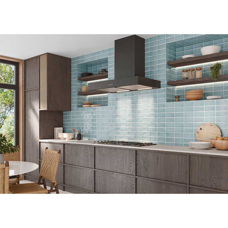 Sky blue ceramic backsplash tile bringing a bright and refreshing look to modern kitchens