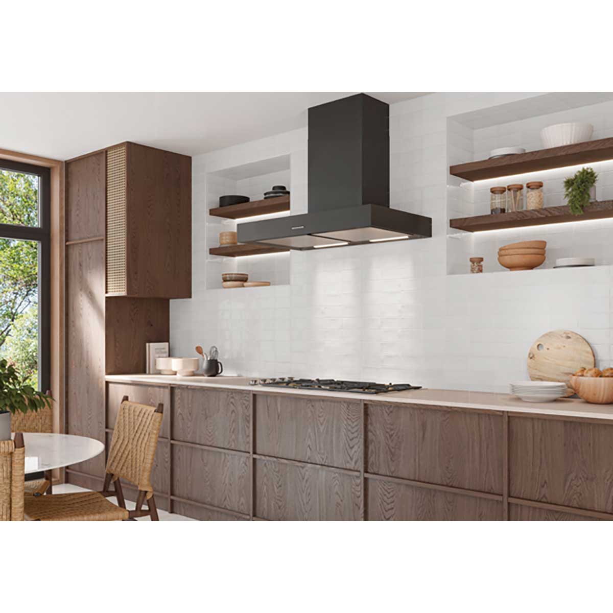 Handmade white wall tile adding clean elegance to Kitchen and countertop
