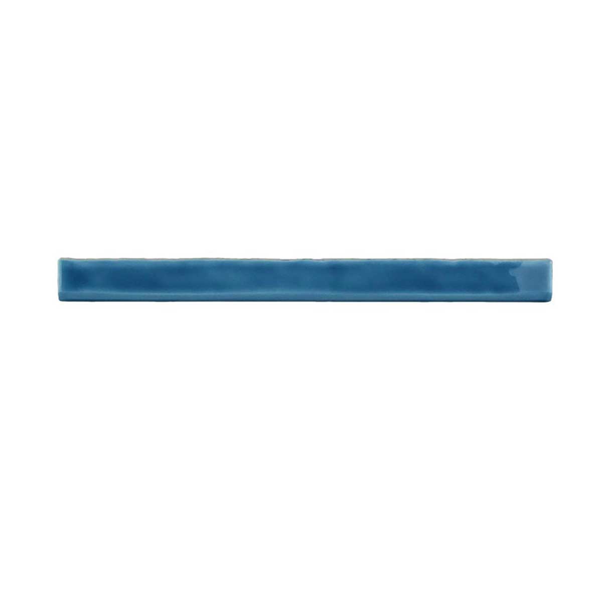 Glossy blue ceramic bullnose trim tile with handcrafted Spanish finish