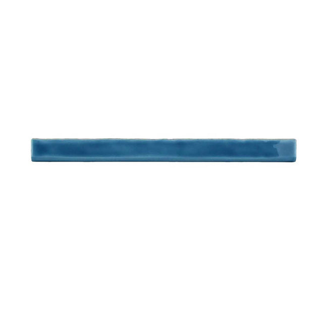 Glossy blue ceramic bullnose trim tile with handcrafted Spanish finish