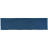 Glossy blue handmade ceramic subway tile with artisan Spanish craftsmanship