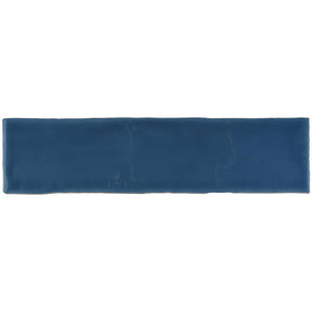 Glossy blue handmade ceramic subway tile with artisan Spanish craftsmanship