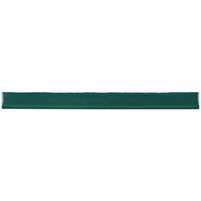 Glossy green ceramic bullnose trim tile with handcrafted Spanish detailing