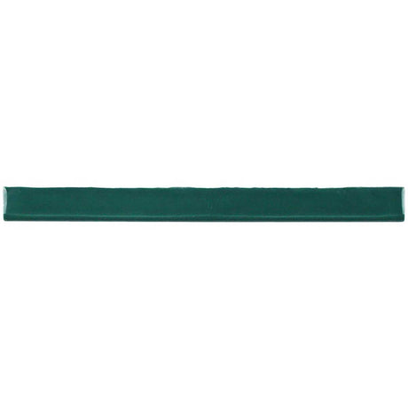Glossy green ceramic bullnose trim tile with handcrafted Spanish detailing