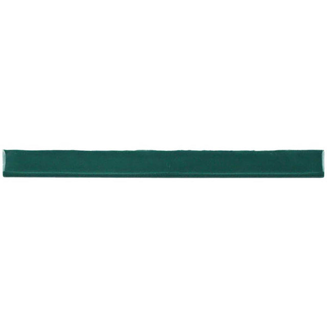 Glossy green ceramic bullnose trim tile with handcrafted Spanish detailing