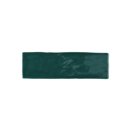 Glossy green ceramic wall tile with artisan-inspired handcrafted texture