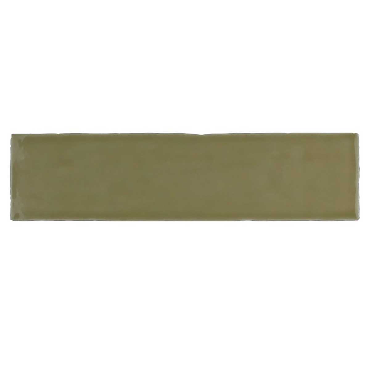 Glossy camel ceramic subway tile with handcrafted Spanish artisan detailing