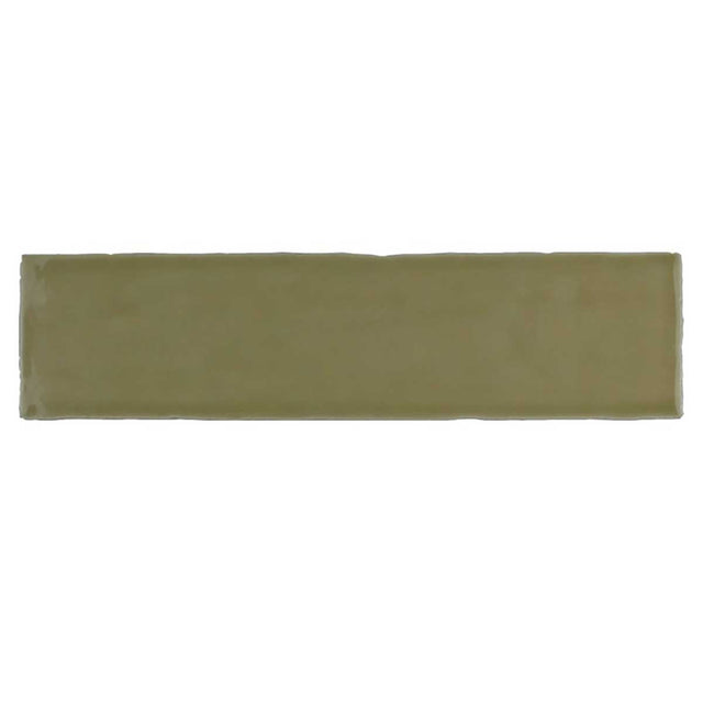 Glossy camel ceramic subway tile with handcrafted Spanish artisan detailing