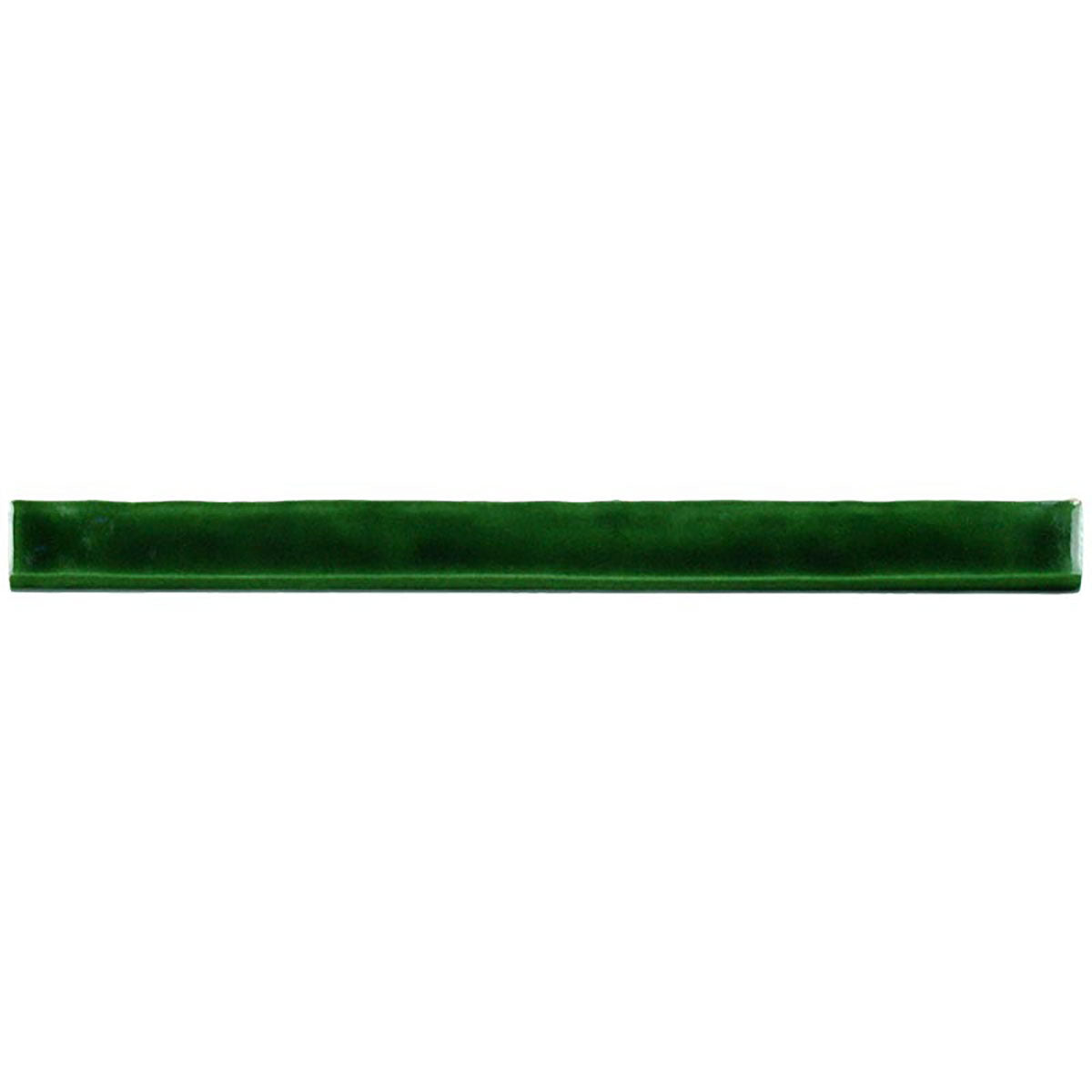 Glossy emerald ceramic bullnose trim tile with handcrafted Spanish artisan detailing