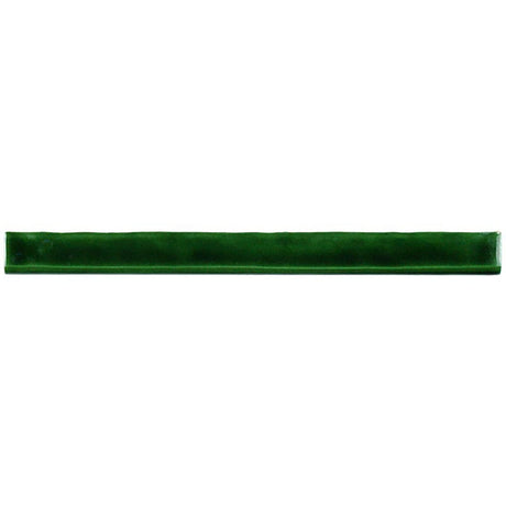 Glossy emerald ceramic bullnose trim tile with handcrafted Spanish artisan detailing