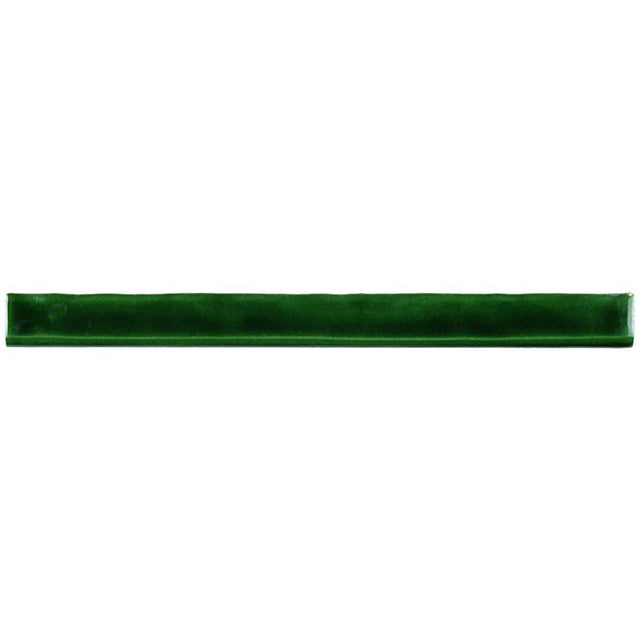 Glossy emerald ceramic bullnose trim tile with handcrafted Spanish artisan detailing