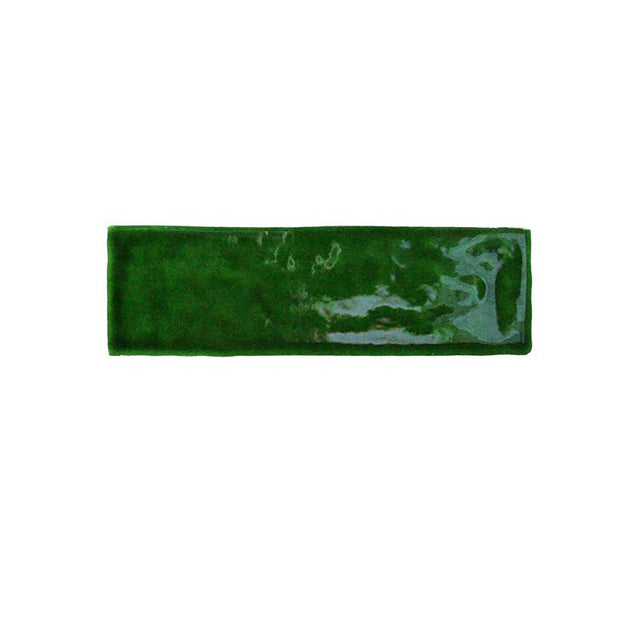 Glossy emerald ceramic wall tile with handcrafted Spanish artisan character