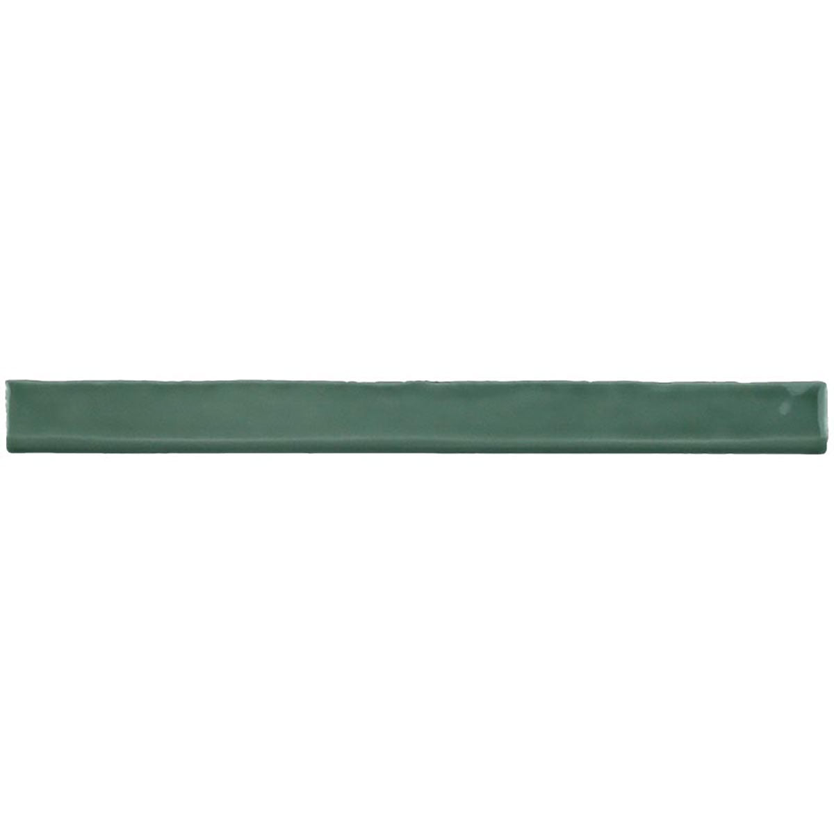 Glossy green ceramic bullnose trim tile with handcrafted Spanish artisan detailing