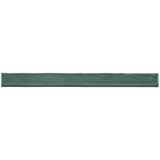 Glossy green ceramic bullnose trim tile with handcrafted Spanish artisan detailing