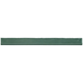 Glossy green ceramic bullnose trim tile with handcrafted Spanish artisan detailing